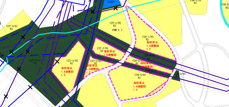 1-3重庆主城区北部新区翠云片区（两路C标准分区）土地利用规划图增减容积率